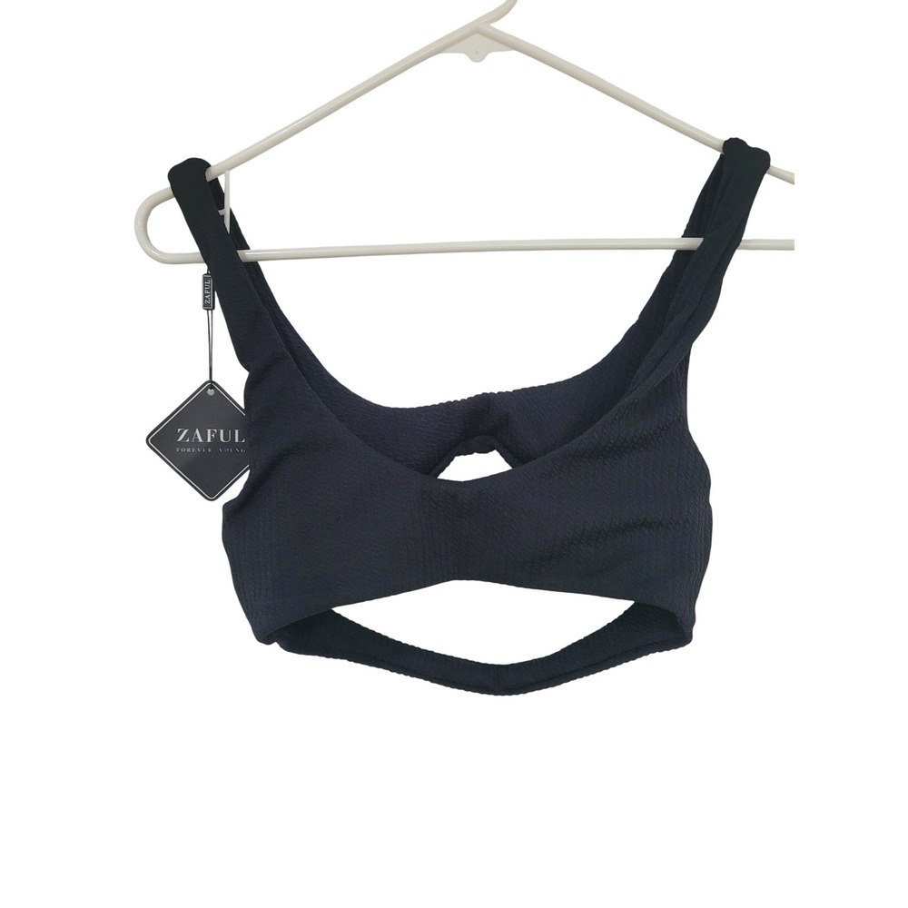 Zaful Black Textured Cutout Sports Bra Bikini Top Swimsuit Size 6 #14